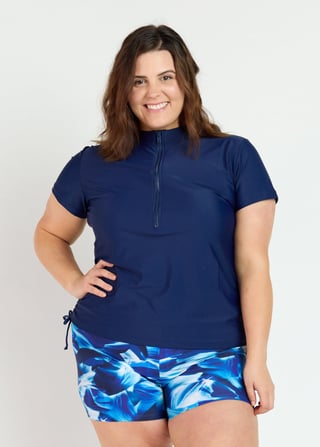 Plus Size Half-Zip Adele Swim Top With Mid-Thigh Swim Shorts