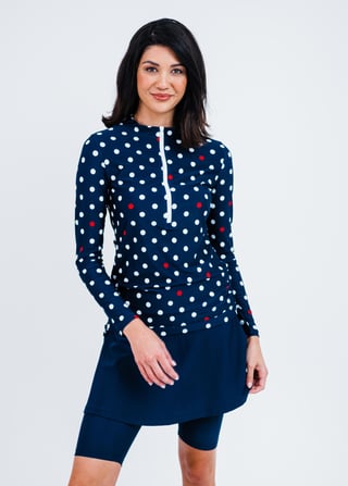 Half-Zip Nora Swim Top With Skirted Swim Capris