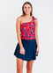 Swim top and flowy skort. Modest plus size top and skirt with pants. Womens' modest plus size swim set. Sun protection UPF +50