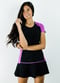 Loose swim top and flowy skort. Modest plus size top and skirt with pants. Womens' modest plus size swim set. Sun protection UPF +50