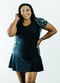 Swim top and flowy skort. Modest plus size loose top and skirt with pants. Womens' modest plus size swim set. Sun protection UPF +50