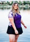 Swim top and flowy skort. Modest plus size loose top and skirt with pants. Womens' modest plus size swim set. Sun protection UPF +50