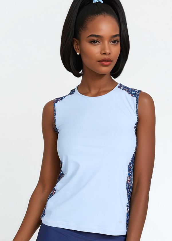 Loose Fit Maya Swim Top - Navy Mosaic/Dusty Blue