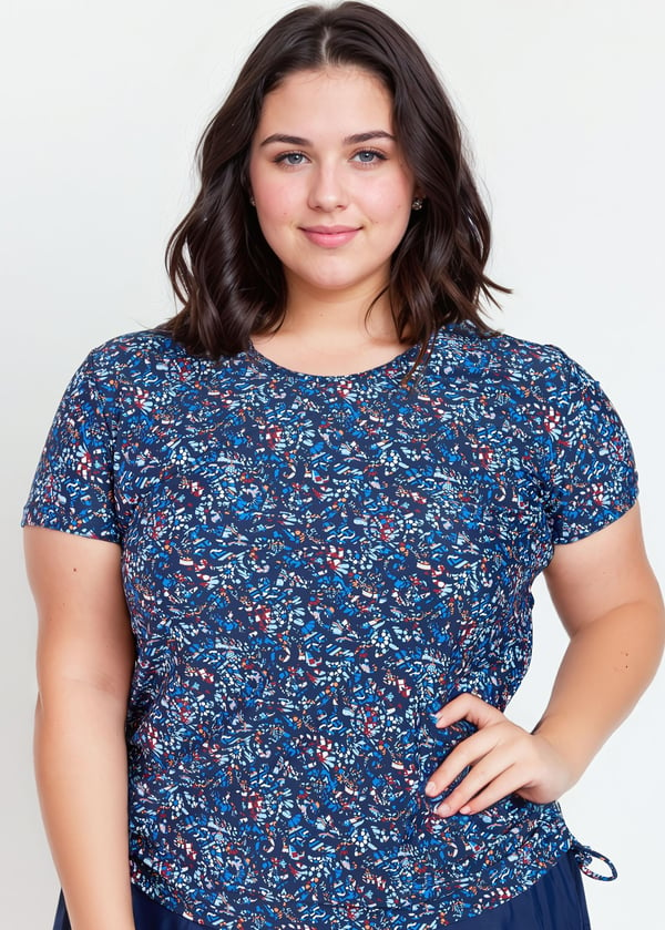 Short Sleeve Adele Swim Top - Navy Mosaic