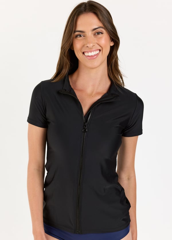 Full-Zip Adele Swim Top With Knee Length Swim Skort