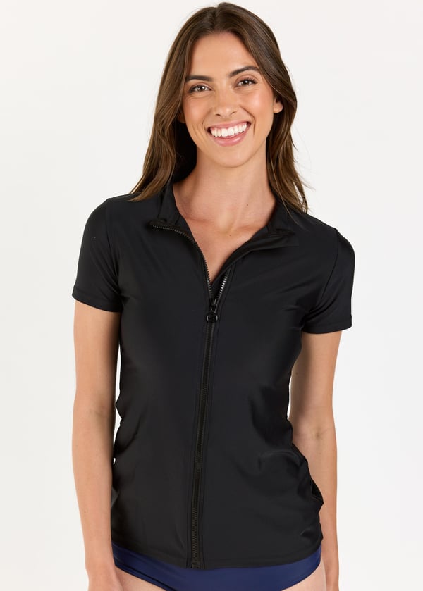 Full-Zip Adele Swim Top With 4" Board Shorts