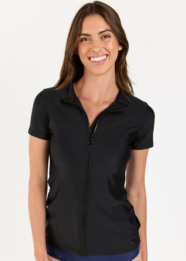 Full-Zip Adele Swim Top With Mid-thigh Swim Shorts WIth Pockets