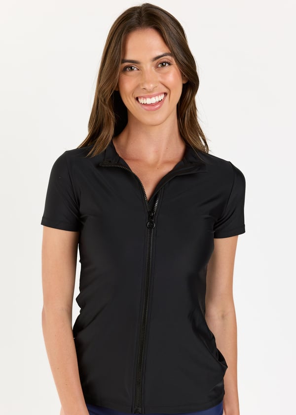 Full-Zip Adele Swim Top - Black