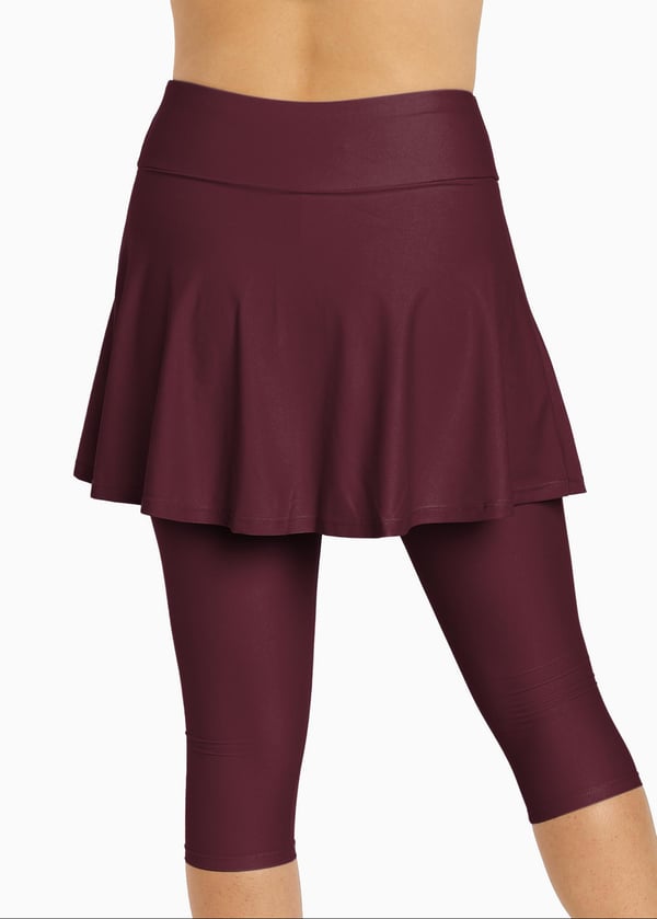 Flared Swim Skort With Capri Leggings