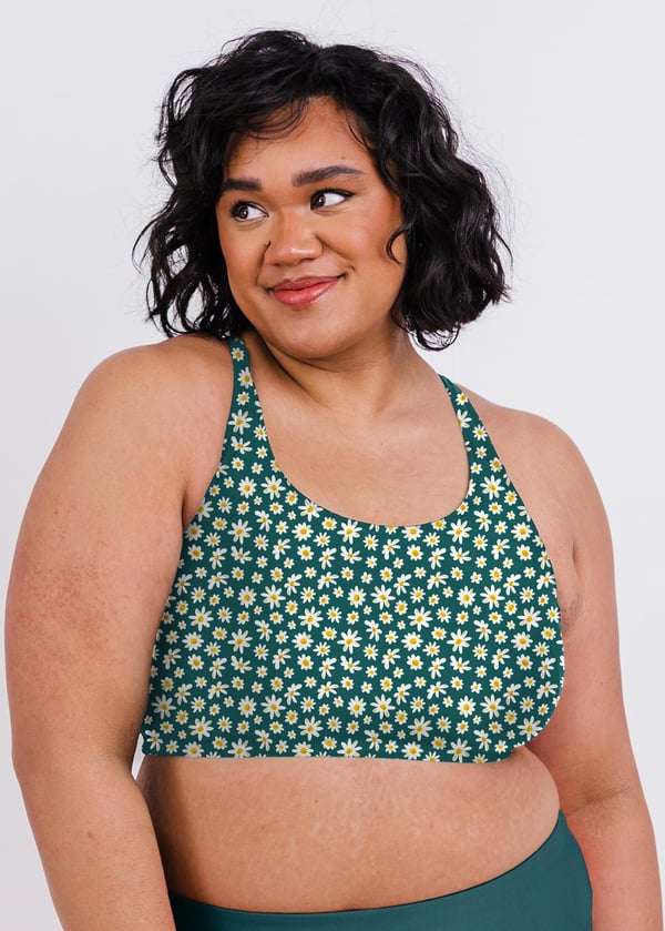 Racerback Swim Bra - Dark Jade Daisies