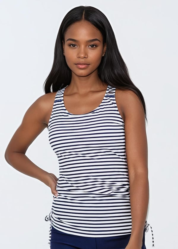 Maya Tankini Swim Top With Built-in Bra - Navy Sunshine Sails