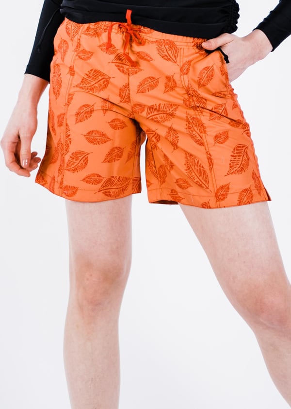 Above The Knee Board Shorts - Sandstone Leaf Print - Last chance to get this color!