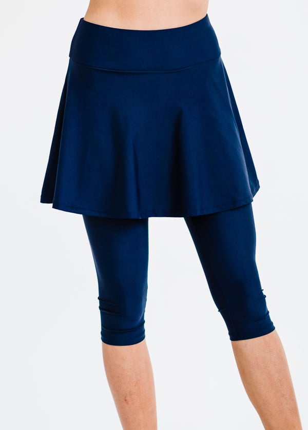 Flared Swim Skort With Capri Leggings