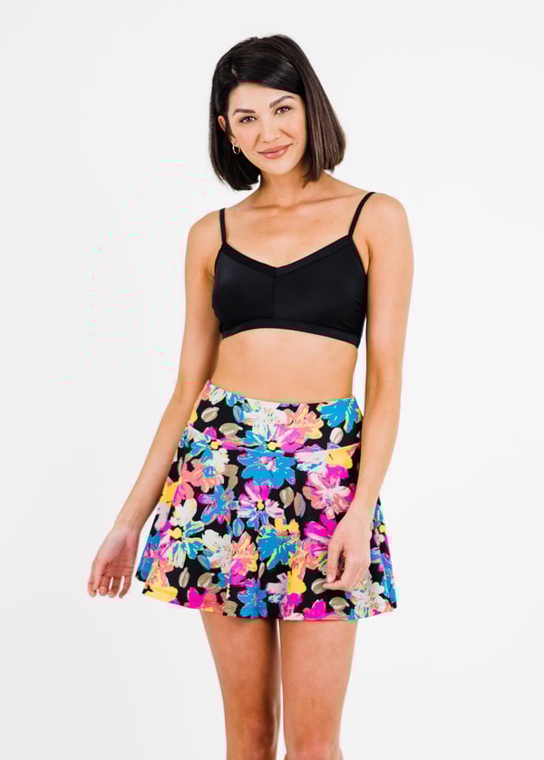 Swim bra and skort. Modest plus size bra and skirt with pants. Womens' modest plus size swim set. Sun protection UPF +50