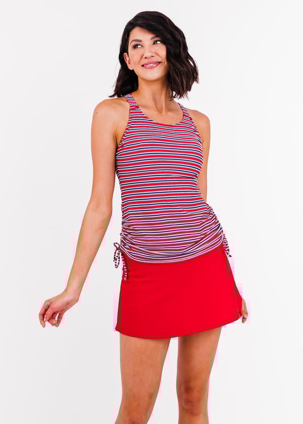 Swim top with removable cups and short skort. Womens' modest plus size swim set. Swim top for Mastectomy. Sun protection