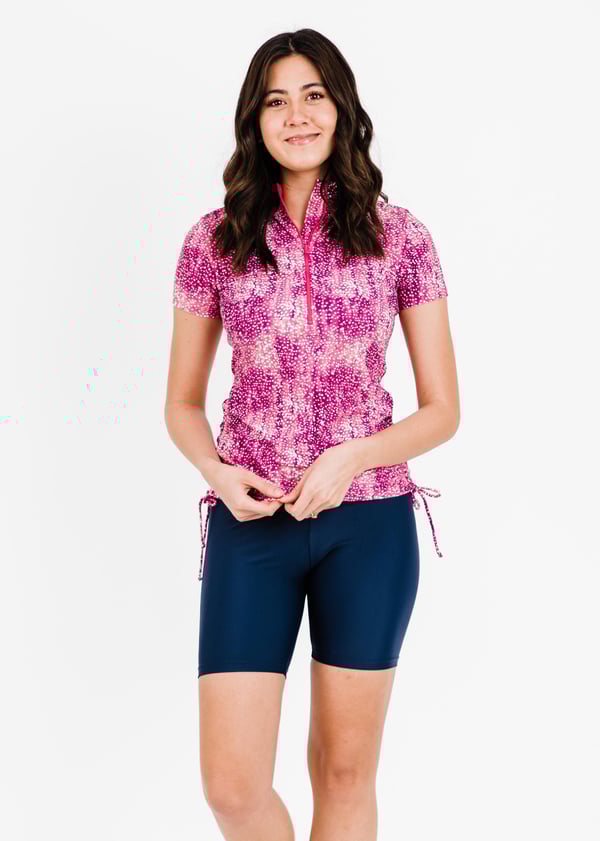 Half-Zip Adele Swim Top With Mid-Thigh Swim Shorts 