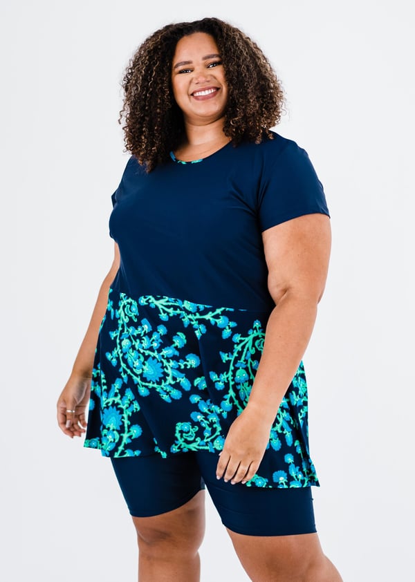 Plus Size Vintage Swim Dress With Long Bike Swim Shorts