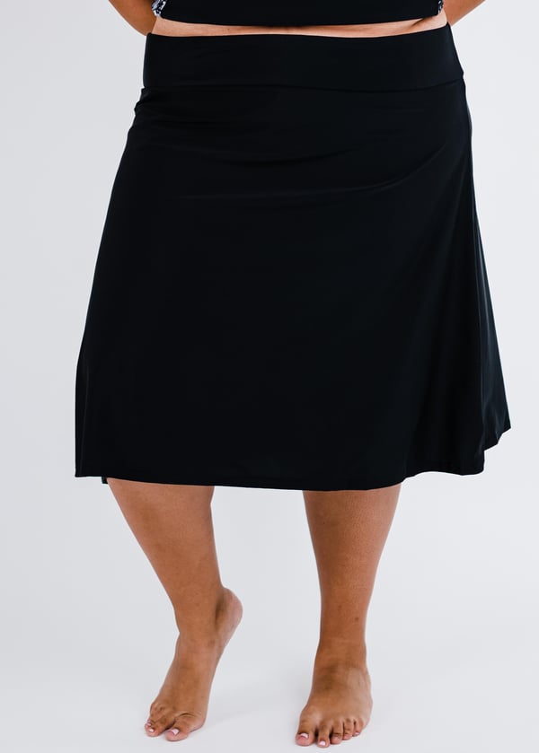 Long flowy swim skort. Modest plus size skirt and pants. Womens' modest plus size swim skirt. Excellent sun protection UPF +50