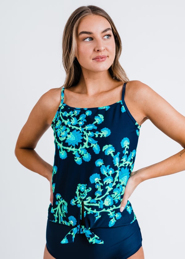 Riley Knotted Swim Top With Mid-Thigh Swim Shorts With Pockets