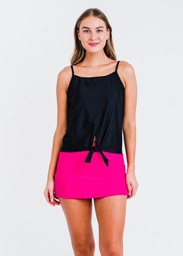 Swim top and short skort. Modest plus size top and skirt with pants. Womens' modest plus size swim set. Sun protection UPF +50