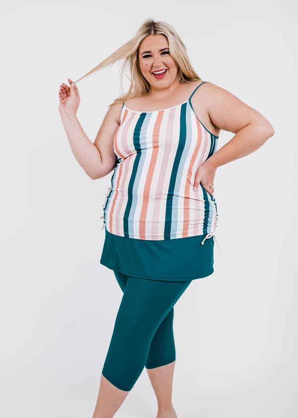 Plus Size Adjustable Strap Maya Swim Top With Skirted Swim Capris