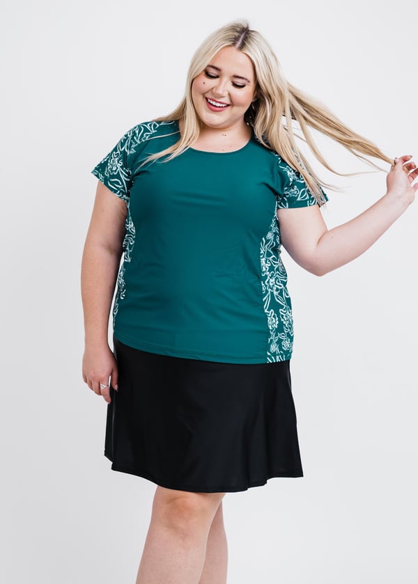 Plus Size Loose Fit Adele Swim Top With Flowy Swim Skort 