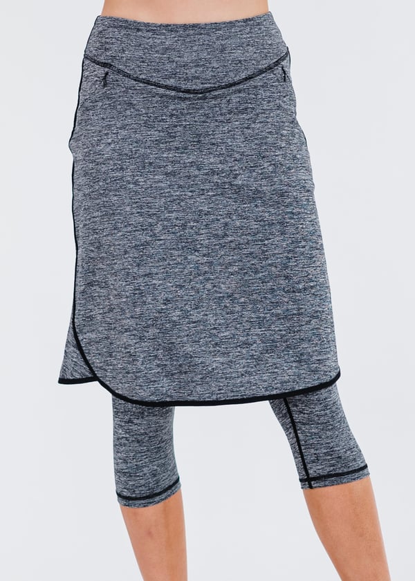 Knee Length Lycra® Sport Skirt with Attached 17" Leggings - Heather Gray