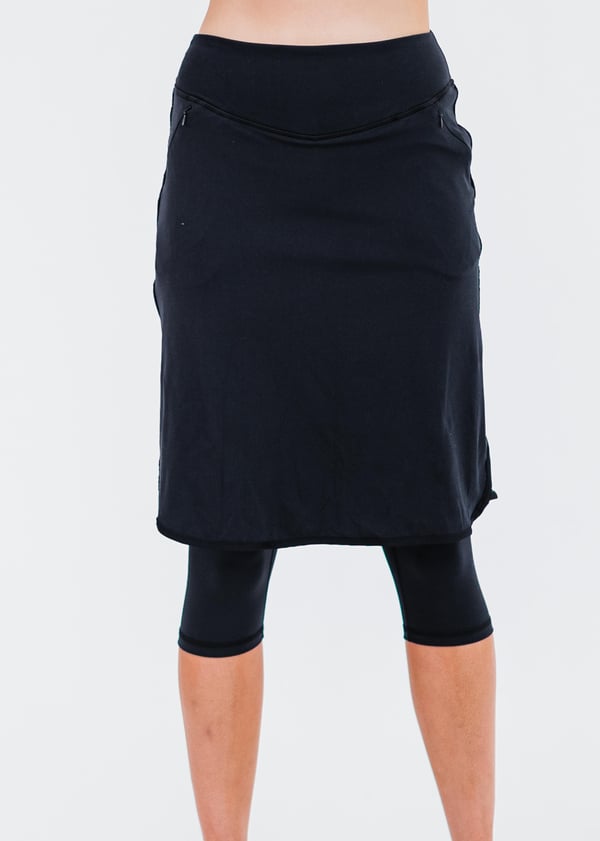 Knee Length Lycra® Sport Skirt with Attached 17" Leggings - Black