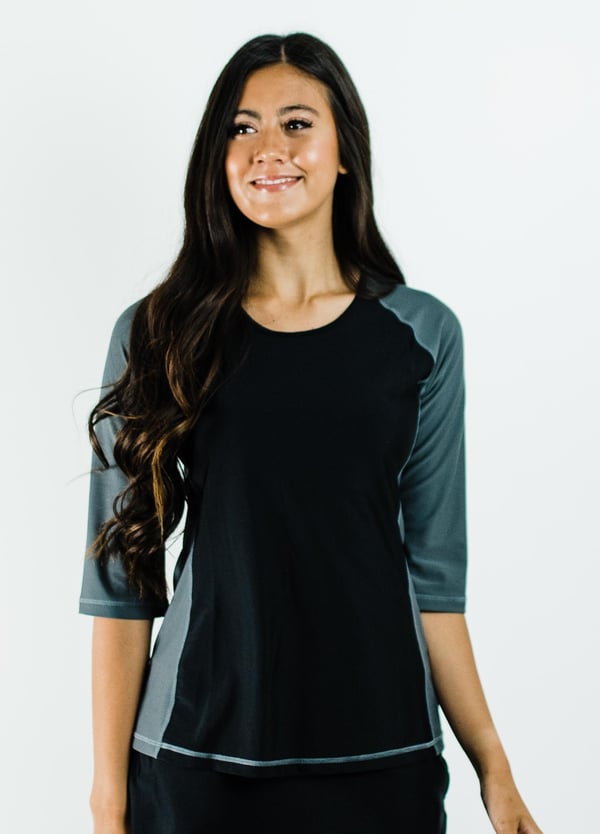 Loose Fit Margaux Swim Top - Black/Charcoal