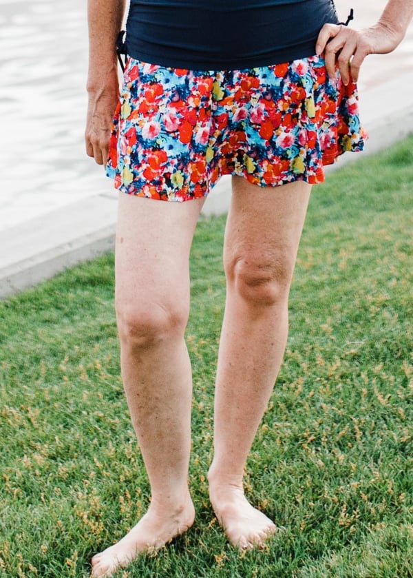 Flowy swim skort. Modest plus size skirt and pants. Womens' modest plus size swim skirt. Excellent sun protection UPF +50
