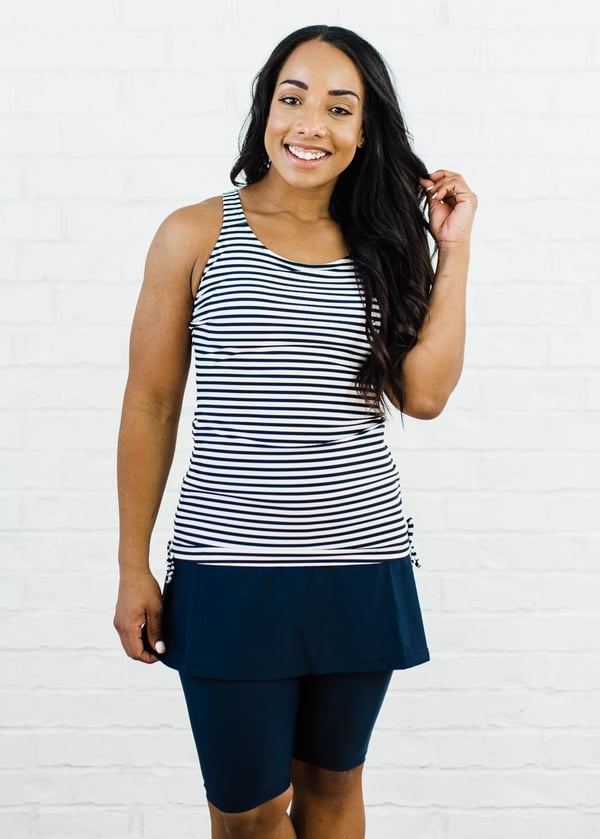 Swim top with removable cups and skort. Womens' modest plus size swim set. Swim top for Mastectomy. Sun protection