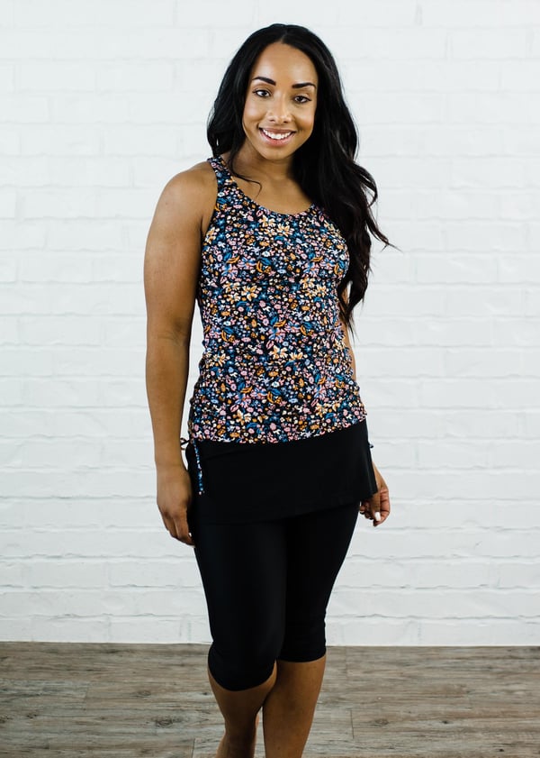 Maya Swim Top With Removable Cups With Skirted Swim Capris
