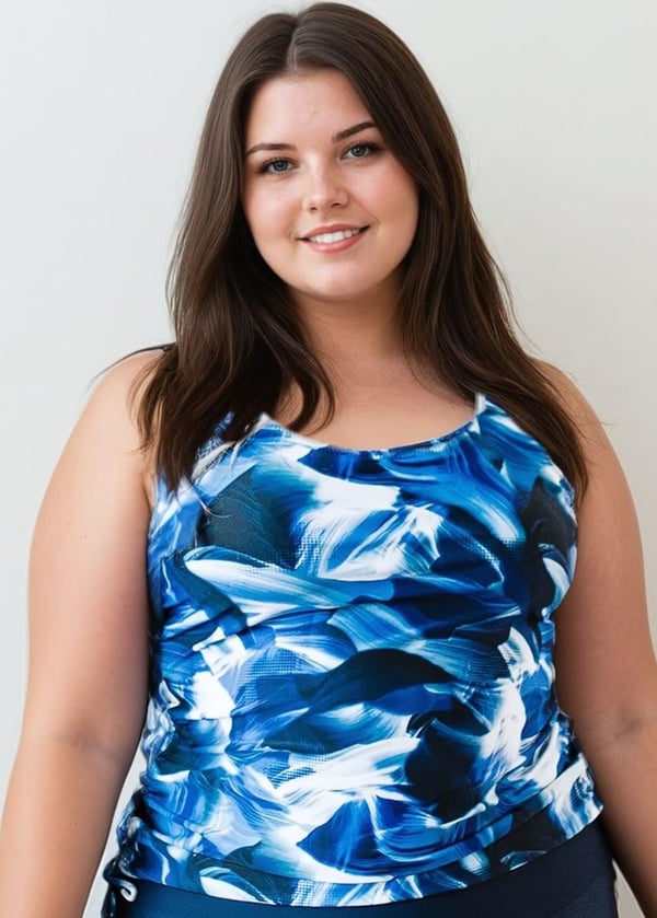 Maya Tankini Swim Top With Built-in Bra - Navy Wave