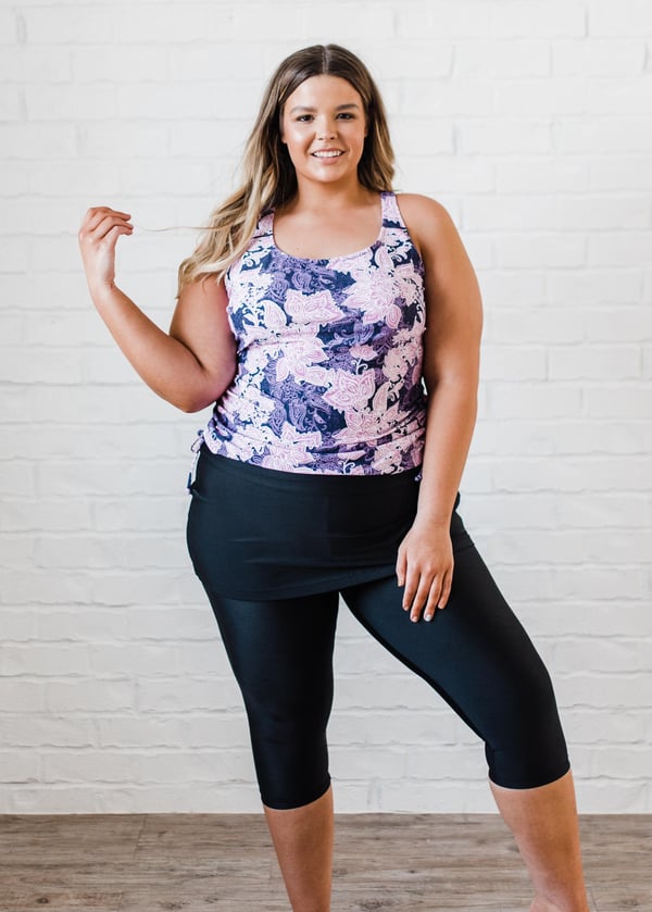 Plus Size Maya Swim Top With Skirted Swim Capris 