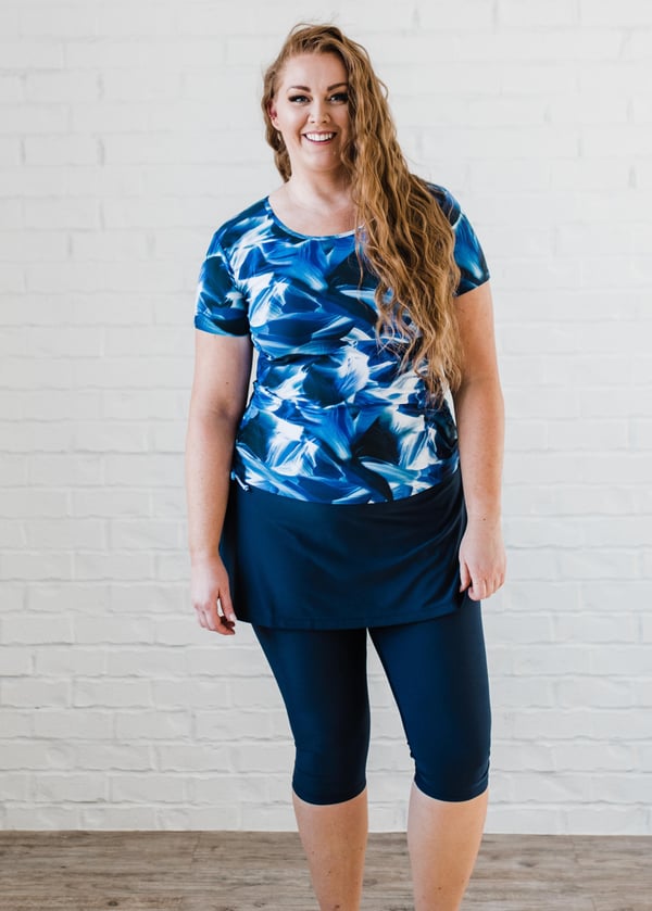 Plus Size Adele Swim Top With Skirted Swim Capris 