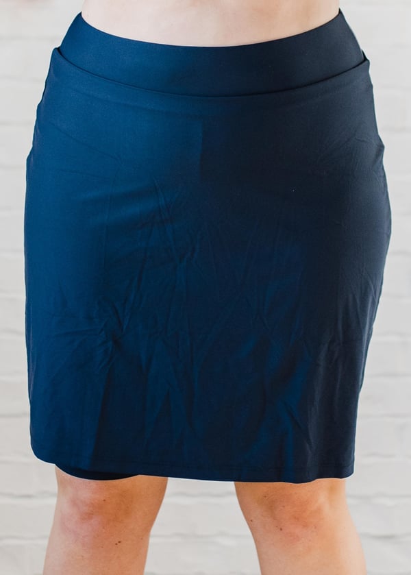 Plus size knee length swim skort. Modest plus size swim skirt and pants. Womens' modest plus size swim skort. Excellent sun protection UPF +50