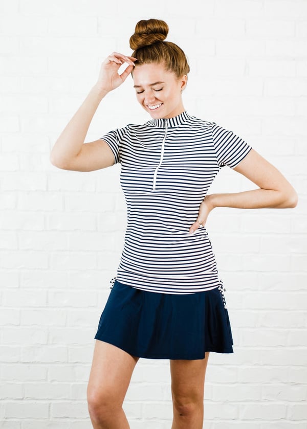 Half-Zip Adele Swim Top With Flowy Swim Skort