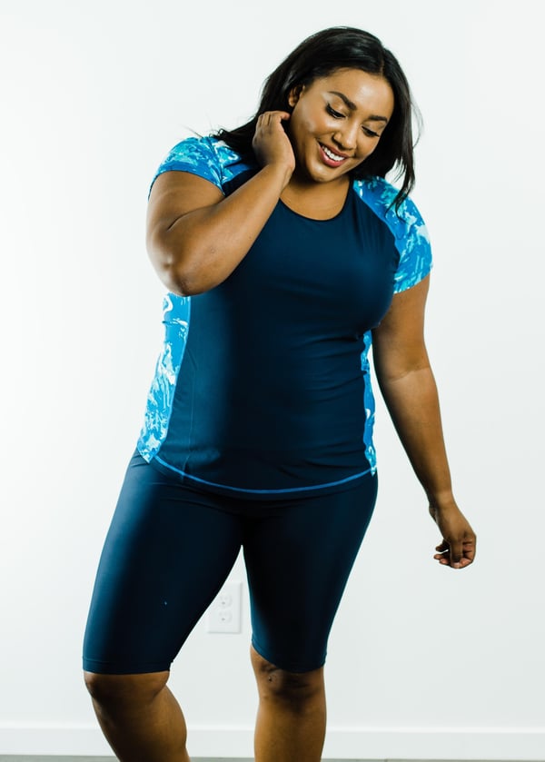 Plus Size Loose Fit Adele Swim Top With Long Bike Swim Shorts 