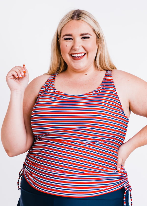 Maya Swim Top With Removable Cups - Navy & Red Stripe