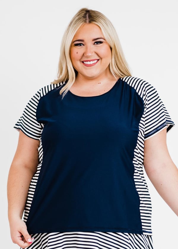 Plus Size Loose Fit Adele Swim Top With Flared Swim Skort With Capri Leggings