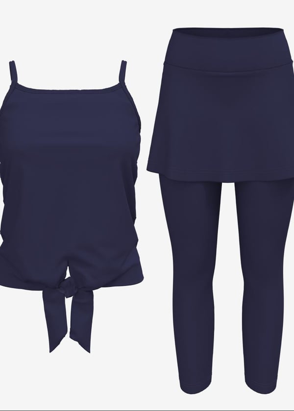 Riley Knotted Swim Top With Skirted Long Swim Leggings