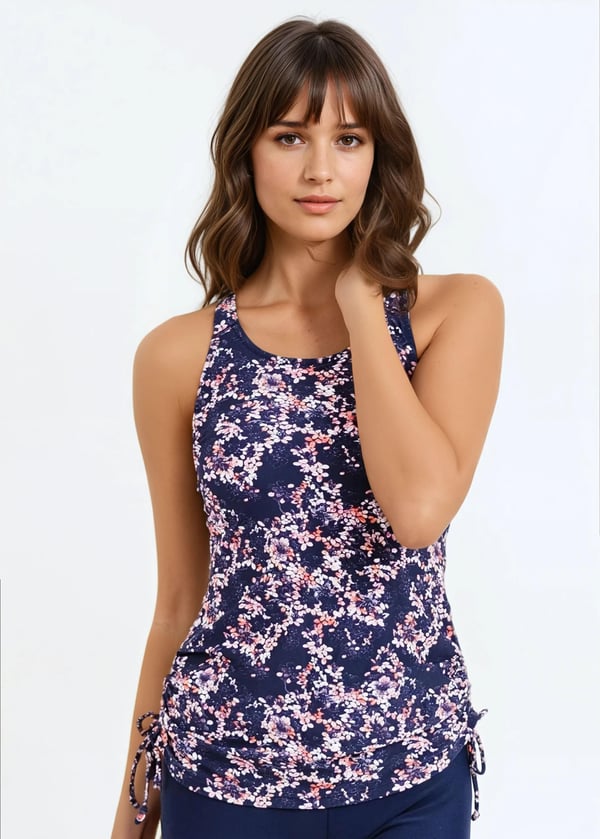 Maya Tankini Swim Top With Removable Cups - Navy Blossoms