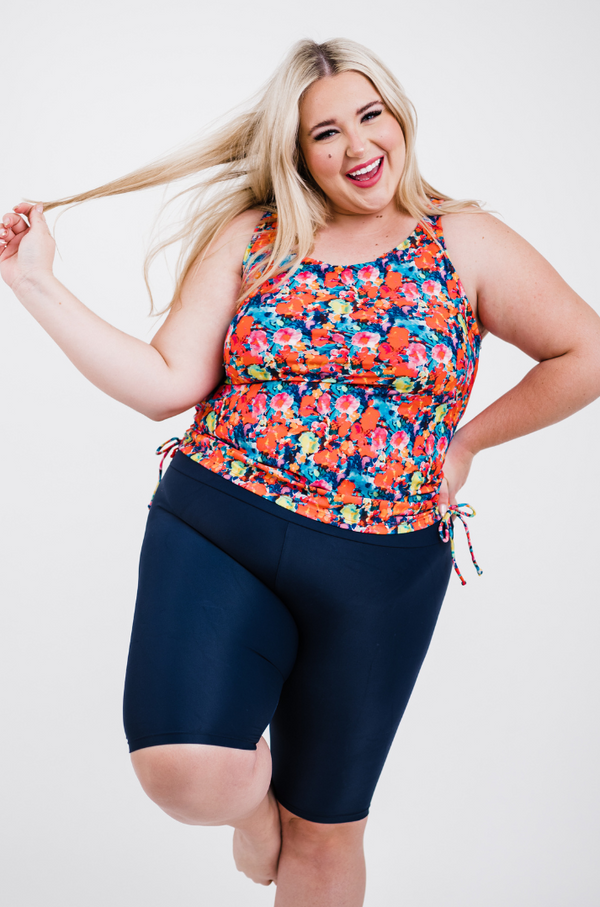 Maya Tankini Swim Top With Built-in Bra + Long Bike Swim Shorts | Plus Size