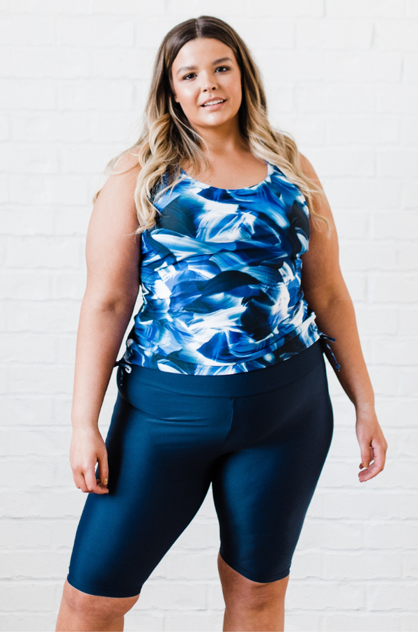 Maya Tankini Swim Top With Built-in Bra + Long Bike Swim Shorts | Plus Size