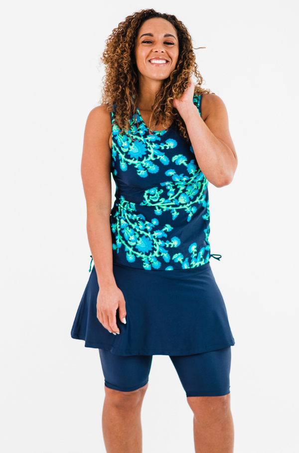 Closed Back Maya Swim Top + Midi Swim Skort With Bike Shorts