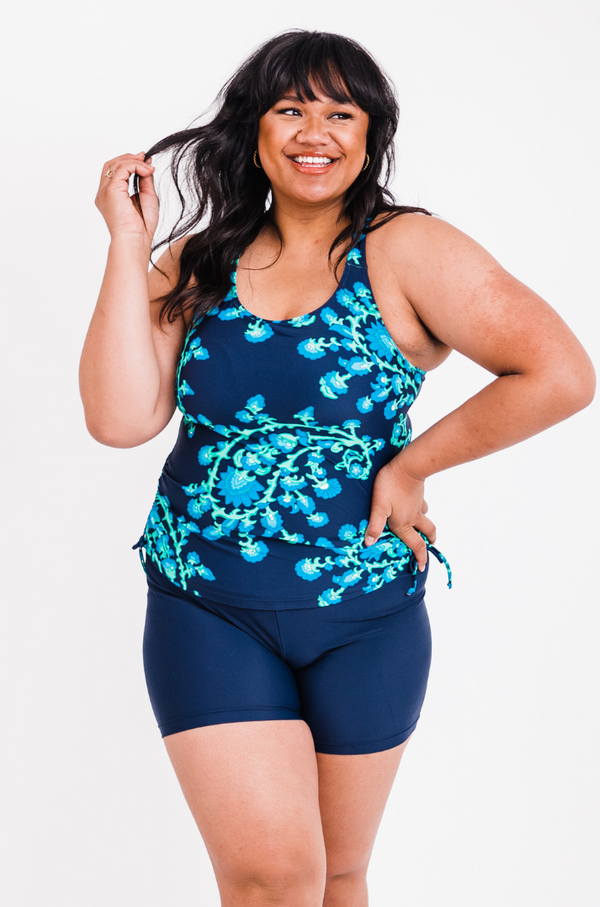 Maya Tankini Swim Top With Built-in Bra + Mid Thigh Swim Shorts | Plus Size
