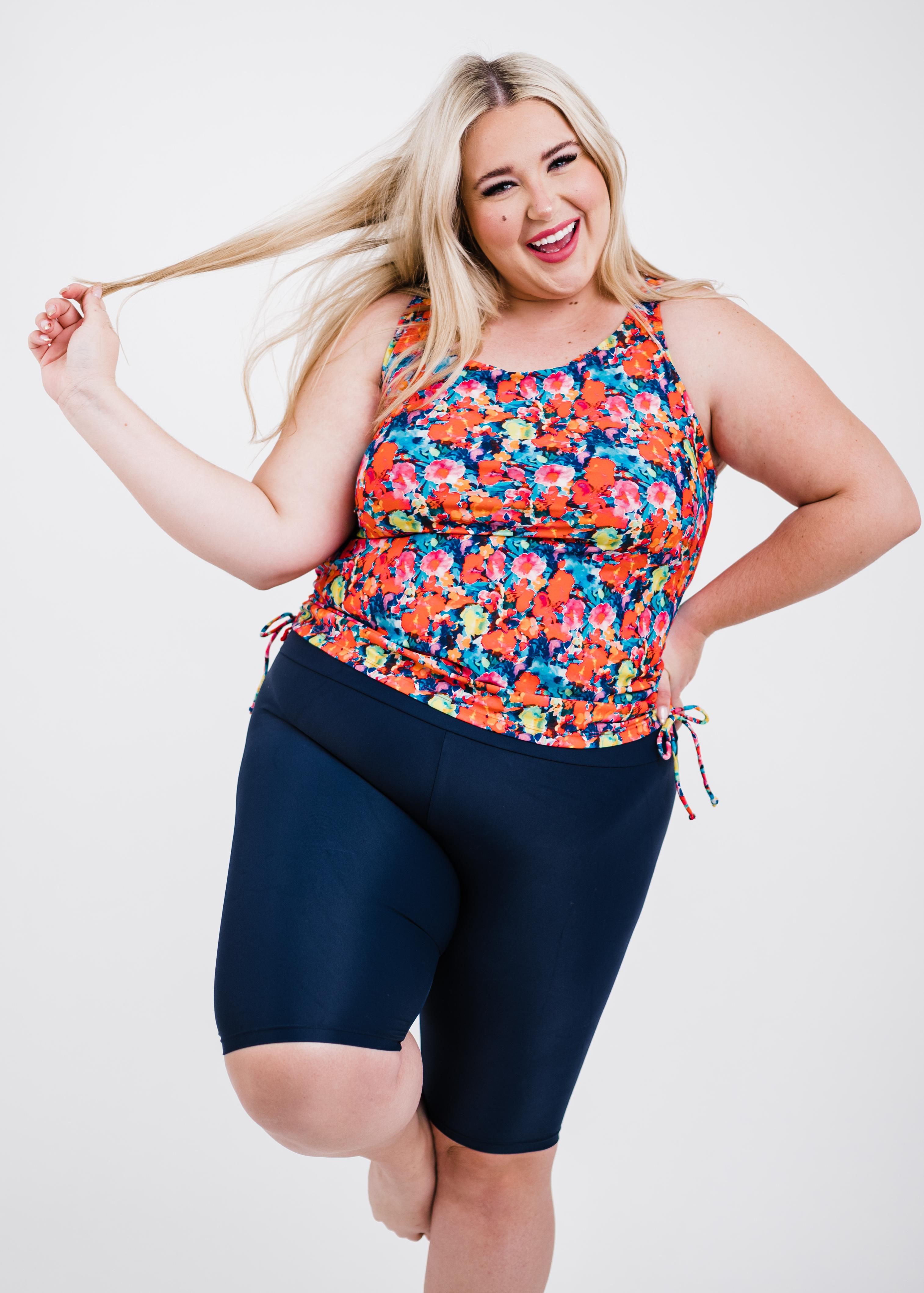 Plus Size Maya Swim Top With Removable Cups With Long Bike Swim Shorts
